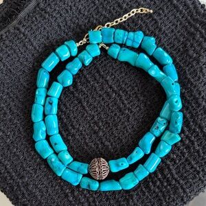 Turquoise Beaded Necklace with Silver Accent - Women Jewelry
